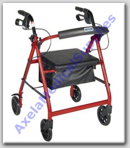 Drive Medical Aluminum Rollator w/Fold Up and Removable Back Support, Padded Seat, 8" Casters Color Red