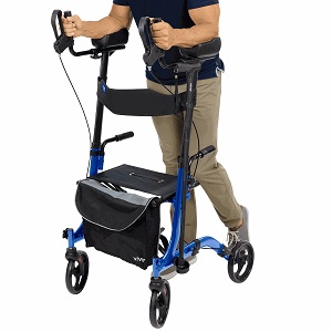 Vive Upright Rollator - Walker with Foldable Transport Seat- Blue