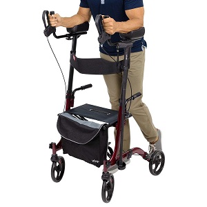 Vive Upright Rollator - Walker with Foldable Transport Seat- Red